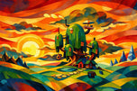 Adventure Time Tree Fort Abstract Wall Art Poster | Landscape
