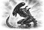 Xenomorph Alien Cinematic Sketch Wall Art Poster | Landscape