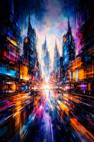 The Infinite City - Futuristic Cityscape Abstract Wall Art Poster | Portrait