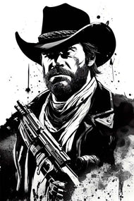 Arthur Morgan Red Dead Redemption 2 Ink Style Wall Art Poster | Portrait