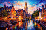 Bruges Belgium Vibrant Painting Style Wall Art Poster | Landscape