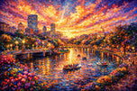 Boston River Painted Sky Wall Art Poster | Landscape