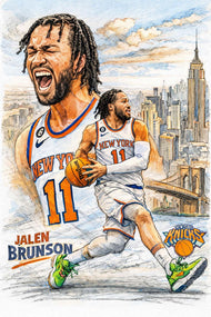 Jalen Brunson New York Knicks NBA Sketch Wall Art Poster | Portrait