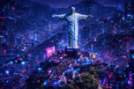 Christ the Redeemer Futuristic Cyberpunk Wall Art Poster | Landscape
