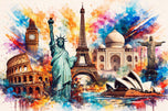 Wonders of the World Collage Wall Art Poster | Landscape