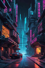 Cyberpunk Future City Abstract Wall Art Poster | Portrait