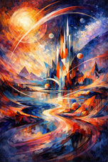 Astral Kingdom - Futuristic Metropolis Painting Style Wall Art Poster | Portrait