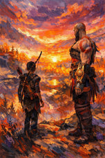 God of War Kratos x Atreus Painting Style Wall Art Poster | Portrait