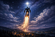 Iron Giant Ascent into Space Wall Art Poster | Landscape