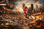 Michael Jordan Chicago Bulls Iconic Dunk Painting Style Wall Art Poster | Landscape
