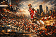 Michael Jordan Chicago Bulls Iconic Dunk Painting Style Wall Art Poster | Landscape