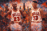 Michael Jordan x Scottie Pippen Chicago Bulls NBA Skyline Wall Art Poster | Landscape