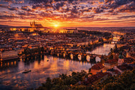 Prague Sunset Reflections on River Wall Art Poster | Landscape